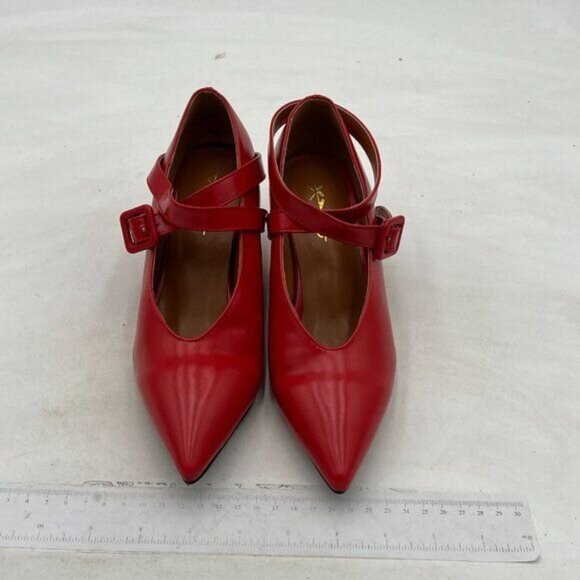 XYD Women Retro Pointed Toe Strappy Pumps Buckle Mary Jane Mid Kitten Heels - Picture 4 of 8